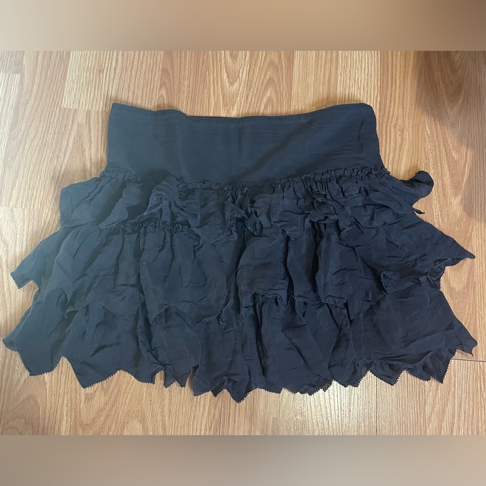 THE GREAT. Black Ruffled Mini Skirt